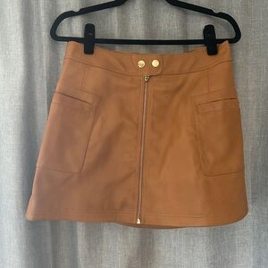 Brown Mini Skirt with Front Zipper